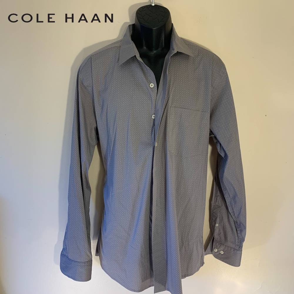 Cole Haan Dotted Stretch Long Sleeve Shirt XL 73% cotton / 24% nylon /9% spandex